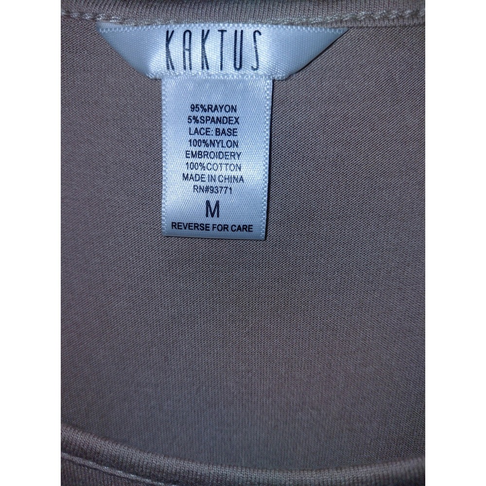 Kaktus Womens Tan Sleeveless Lace Hem Embroidered Mesh Top Medium - Picture 2 of 3